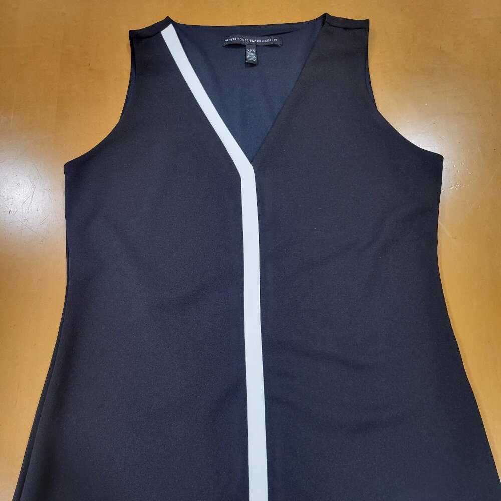 White House Black Market Sleeveless Black Top with White Trim